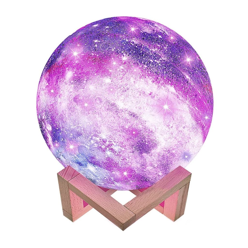Lampa de veghe in forma de luna cu stele 3D Moon Light, alimentare baterii, stand din lemn inclus, 10 cm 1