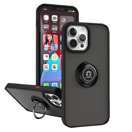 Husa protectie Apple iPhone 11, Metal Bracket, antisoc, inel sustinere, prindere magnetica, margini negre 1