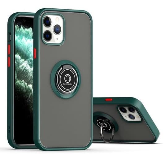 Husa protectie Apple iPhone 13 , Metal Bracket, antisoc, inel sustinere, prindere magnetica, margini verzi 1