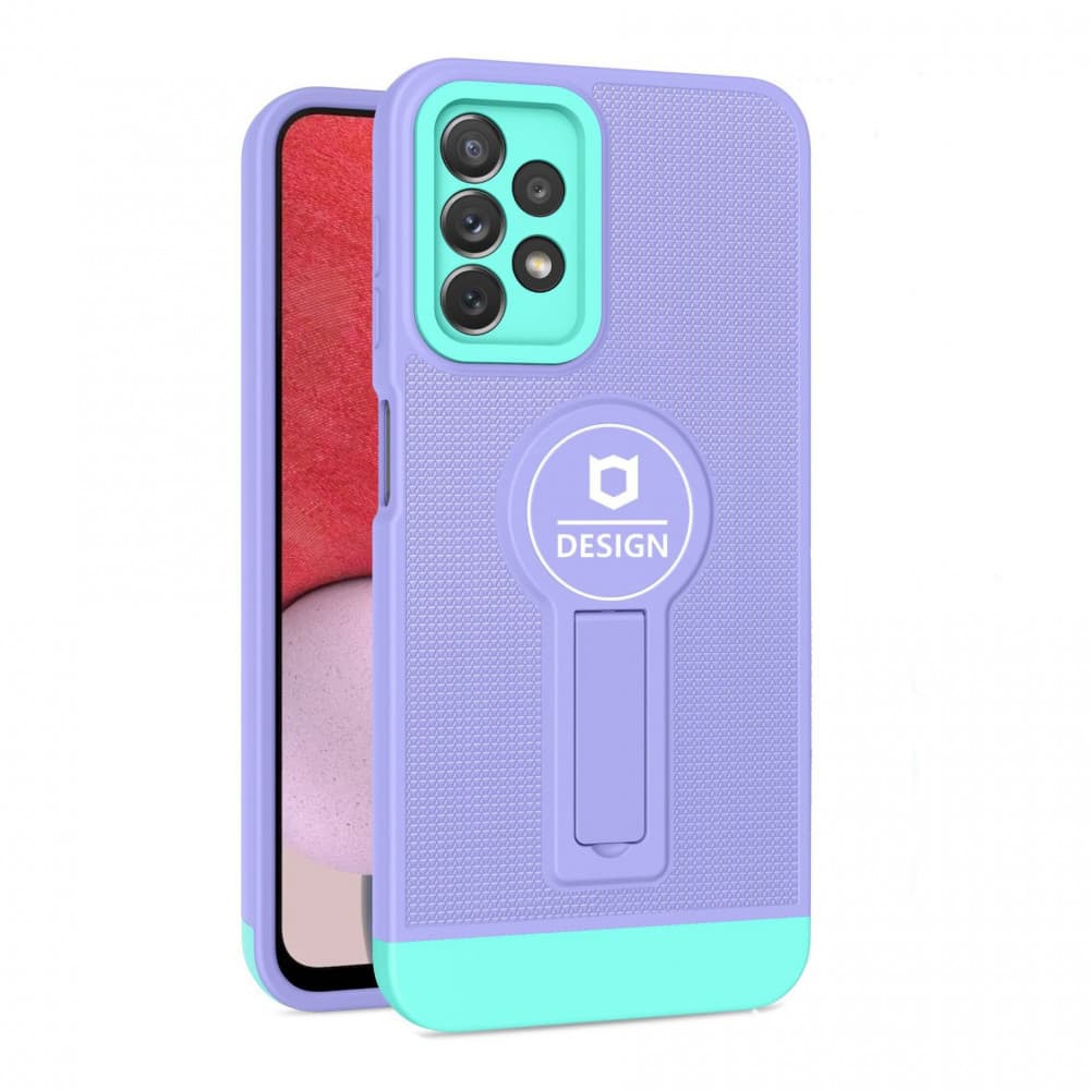 Husa Samsung Galaxy A22 5G, Armor Design, functie stand, insertie metalica pentru suport auto magnetic, lila/turcoaz 1