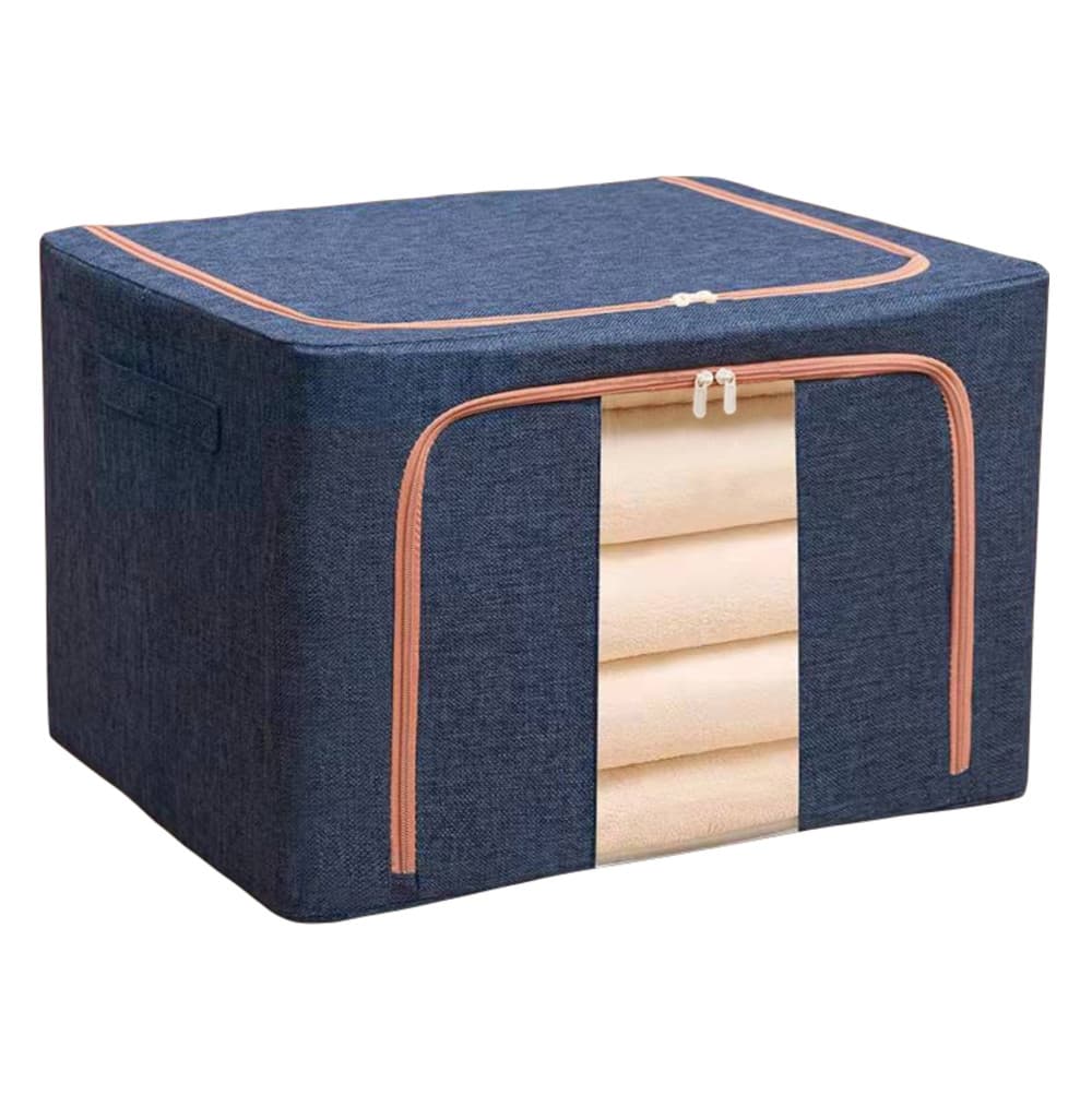 Cutie de depozitare pliabila cu fermoar, 100 litri, material textil, 60 X 42 X 40 cm, albastru inchis 1