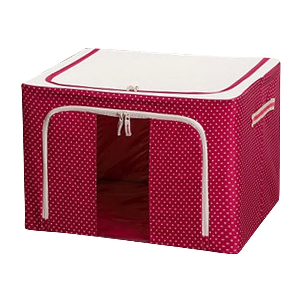Cutie de depozitare pliabila cu fermoar, 24 litri, 40 X 30 X 20 cm, imprimeu buline, rosie 1