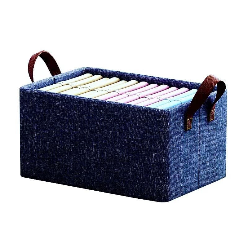 Cutie de depozitare tip cos, pliabila, cadru metalic, manere, 47x20x28 cm, albastra 1