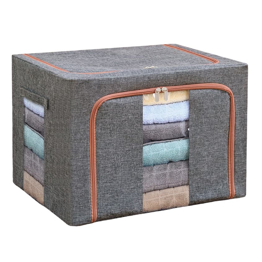 Cutie de depozitare pliabila cu fermoar, 100 litri, material textil, 60 X 42 X 40 cm, gri 1