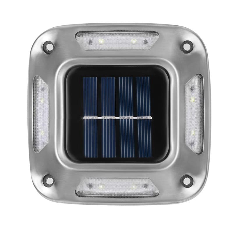 Lampa solara LED pentru gradina, 8 LED-uri, prindere de perete sau impamantare, IP65, forma patrat, material ABS si Policarbonat, 9 x 9 cm, baterie doua moduri de prindere, lumina alb rece, gri 1