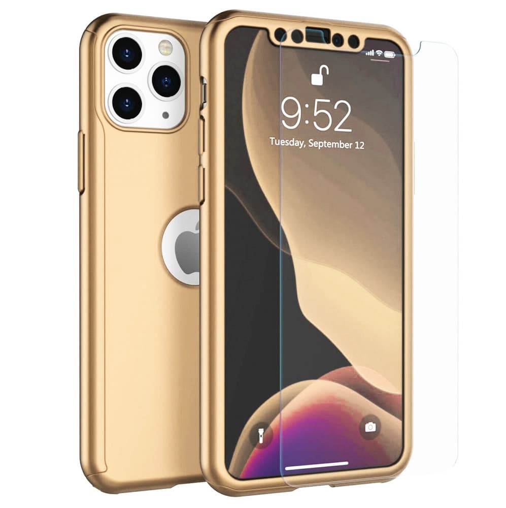 Husă Full Cover 360° pentru Apple iPhone 11 Pro (față + spate + sticlă), aurie 1