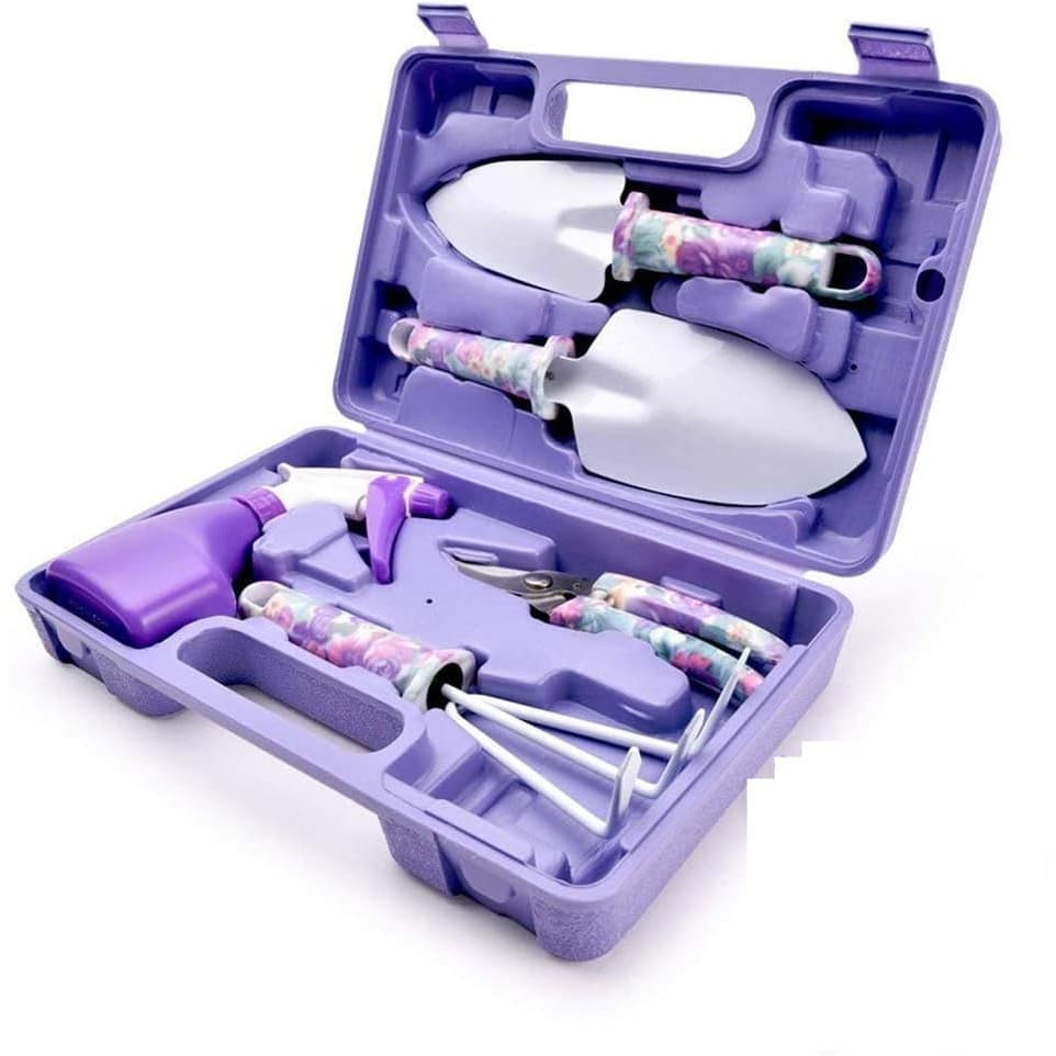 Set 5 accesorii pentru gradinarit, geanta depozitare inclusa, otel inoxidabil, 38 x 29 cm, mov 1