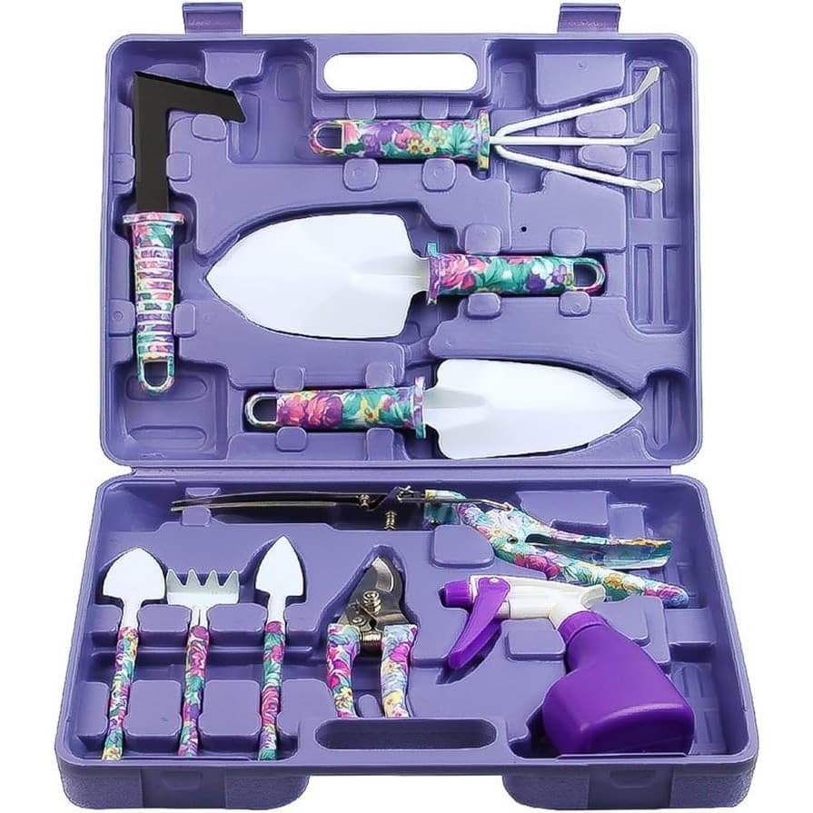 Set 10 accesorii pentru gradinarit , geanta depozitare inclusa, otel inoxidabil, 37 x 28 cm, mov 1