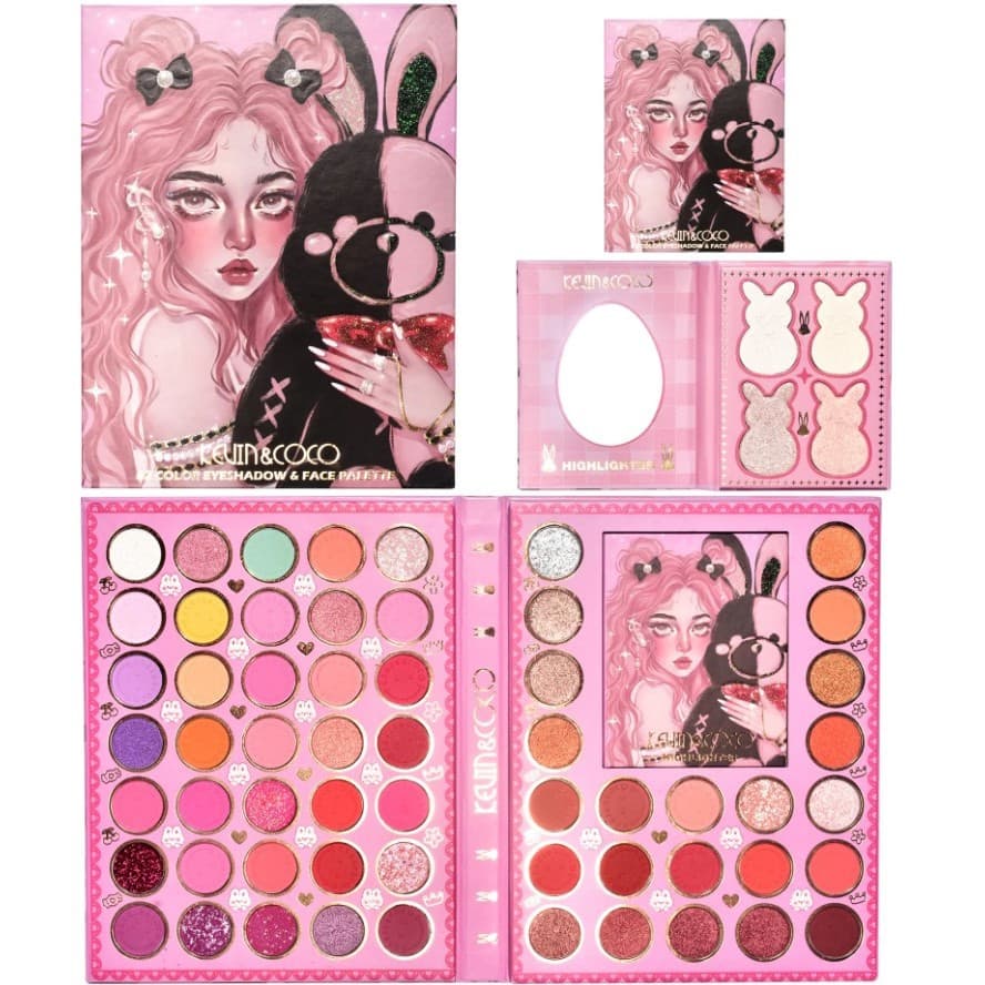 Set farduri 2 in 1 Kevin&Coco, paleta 62 nuante, mini paleta iluminator tip carte, rezistenta ridicata, 22 x 17 cm, 430 g, multicolor4 x 5 cm, multicolor 1