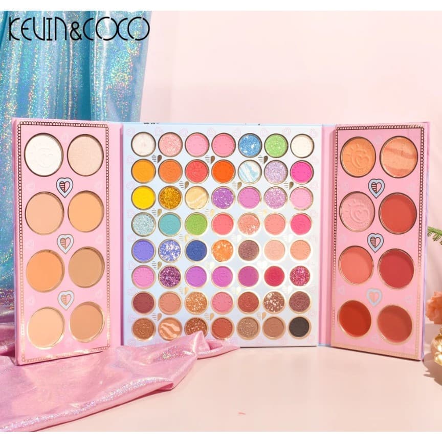 Paleta de farduri Kevin&Coco, 72 de culori, stil pliabil, conturing, iluminator, blush incluse, dreptunghiulara, 22 x 24.5 cm, 490 g, multicolor 1