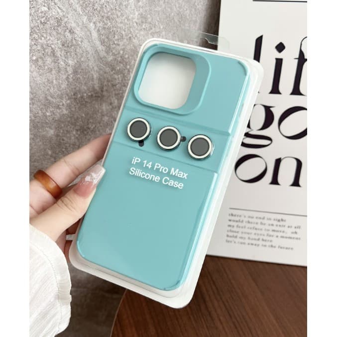 Husa protectie Apple iPhone 14 Pro, Shockproof Silicone, catifea in interior, folii de protectie camere incluse, Albastru 1