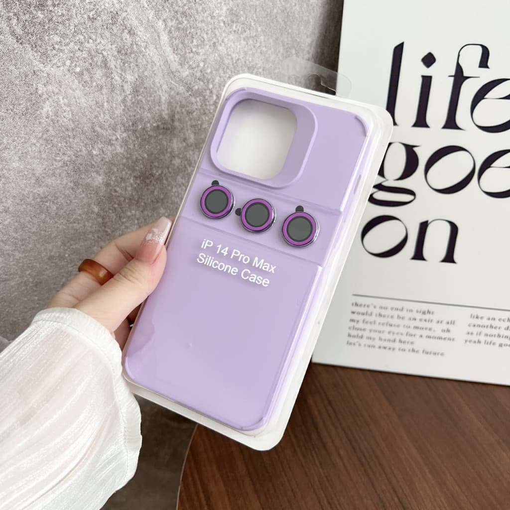 Husa protectie Apple iPhone 15 Pro Max, Shockproof Silicone, catifea in interior, folii de protectie camere incluse, mov lila 1