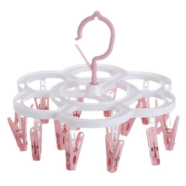 Uscator de Rufe cu 16 carlige, suspendat, rotire 360 grade, plastic, multifunctional, 26 x 21 cm, roz 1