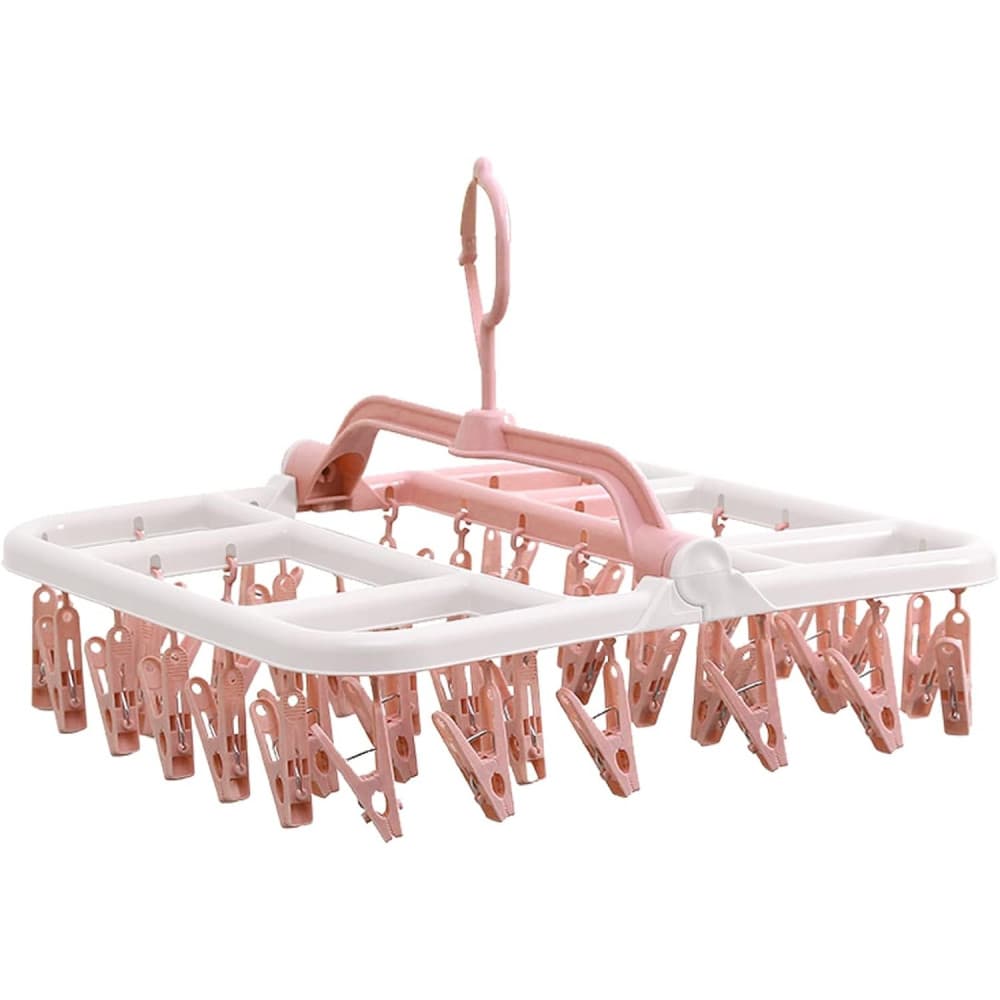 Uscator de rufe suspendat, 40 carlige, rotire 360 Grade, protectie vant, pliabil, 36 x 24 cm, alb/roz 1