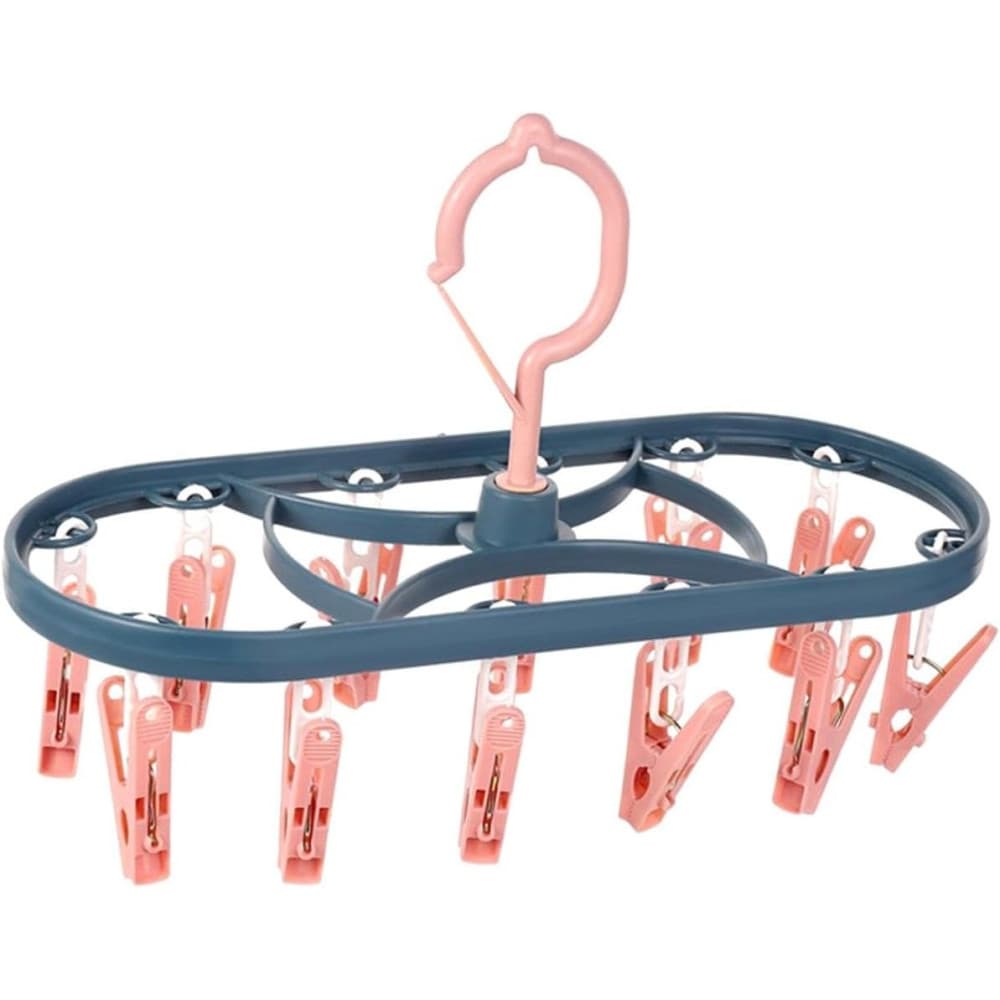 Uscator de Rufe Suspendat , cu 12 Carlige, Rotire 360 Grade, Protectie Vant, Mateiral Plastic, Usor de Depozitat, Multifunctional, 30 x 12.5 cm, Albastru/Roz 1