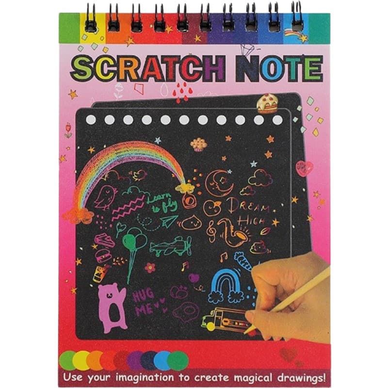 Caiet cu 10 fise razuibile DIY Magic Scratch, Curcubeu, Creion din Lemn, Cartonase negre, 14 x 10 cm, rosu 1