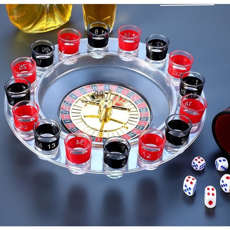Joc de Baut Ruleta , cu 16 Pahare de Shot din Sticla , 30 x 30 x 5.5 cm, model 2, Rosu/Negru 1