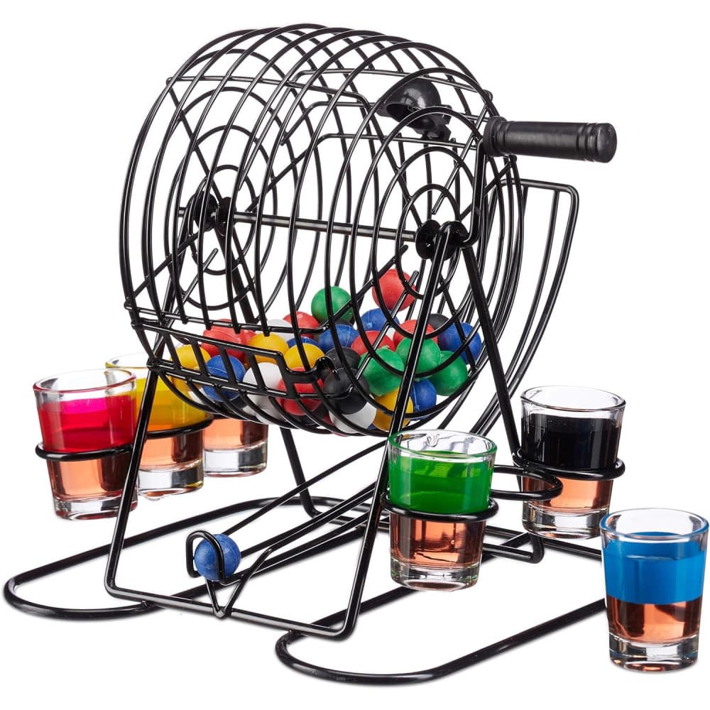 Joc Mini Loterie , Bingo, cu Pahare de Shot din Sticla, 20 x 20 x 19 cm, 48 Bile, Negru 1