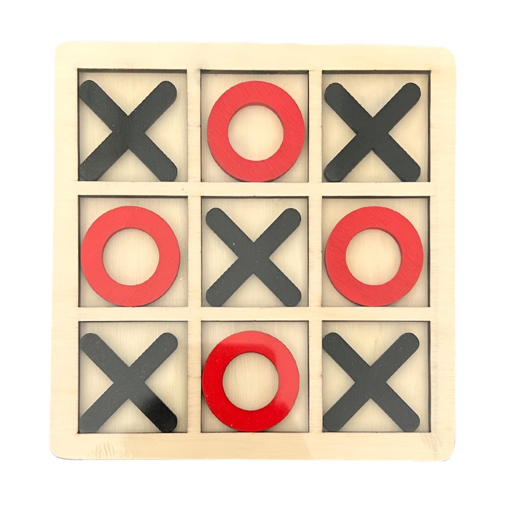 Jucarie tip Montessori "X si O", 9 piese, lemn, negru/rosu 1