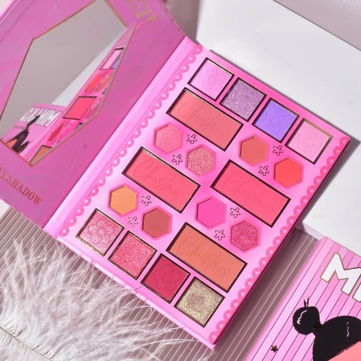 Paleta de machiaj KEVIN & COCO, 20 culori Pink Girl, fard de pleoape si blush, roz 1