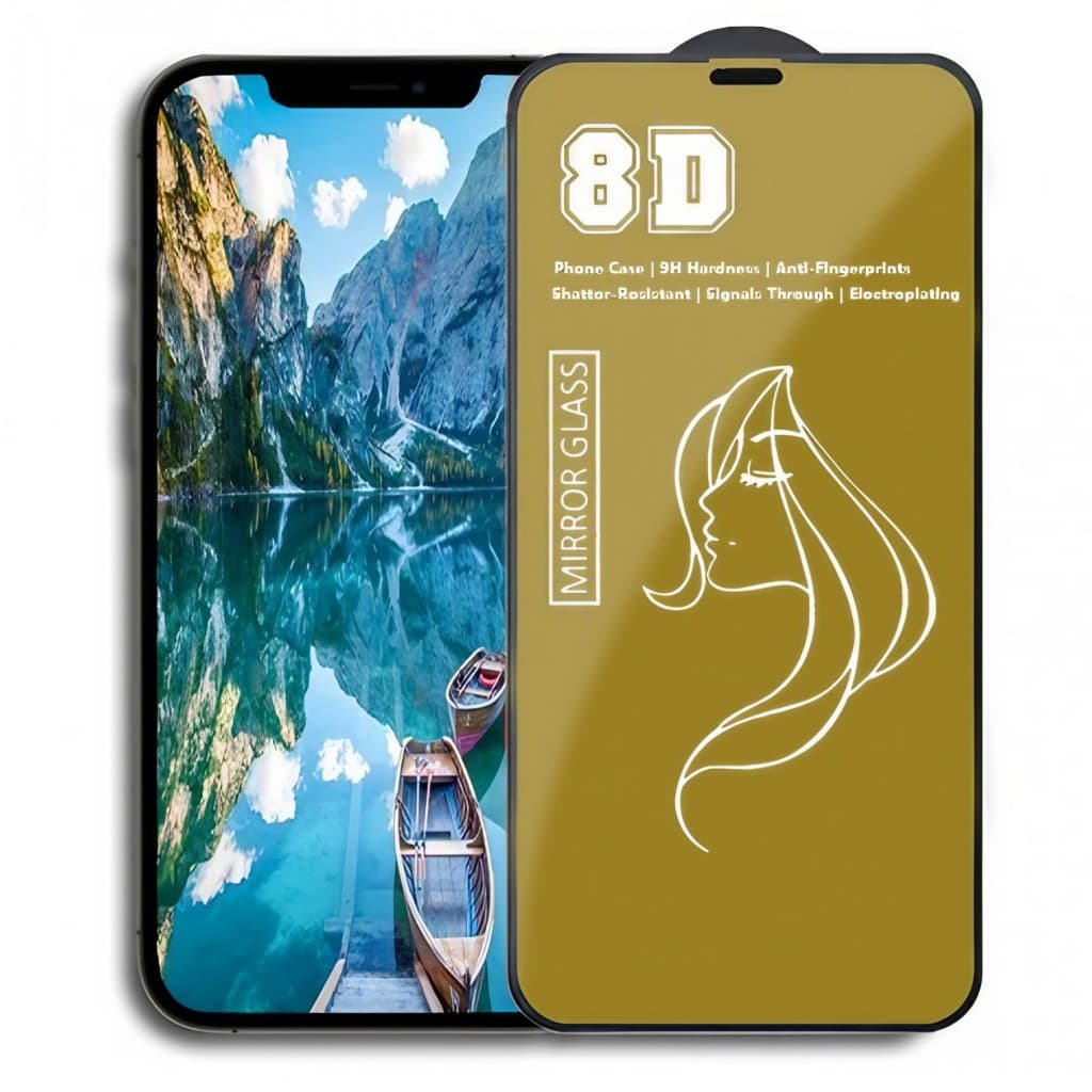 Folie de sticla Apple iPhone 15 Pro, Full Glue 8D Mirror Glass, efect oglinda, reflexie aurie, margini negre 1