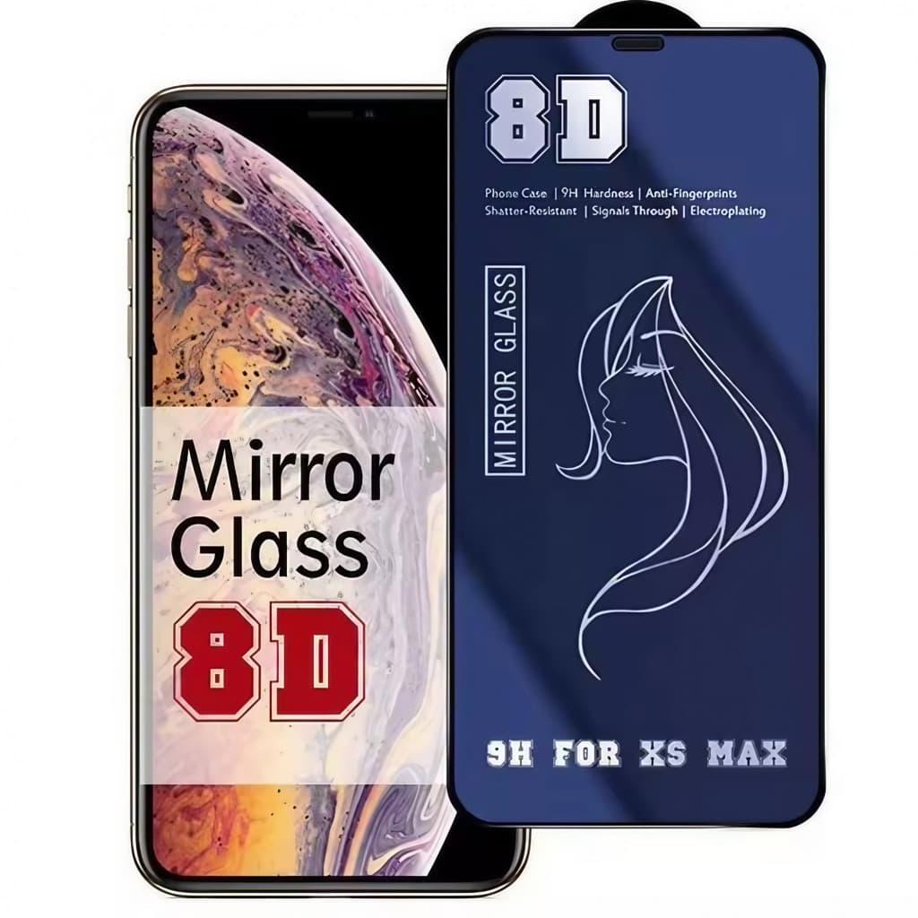 Folie de sticla Apple iPhone 15 Plus, Full Glue 8D Mirror Glass, efect oglinda, reflexie albastra, margini negre 1