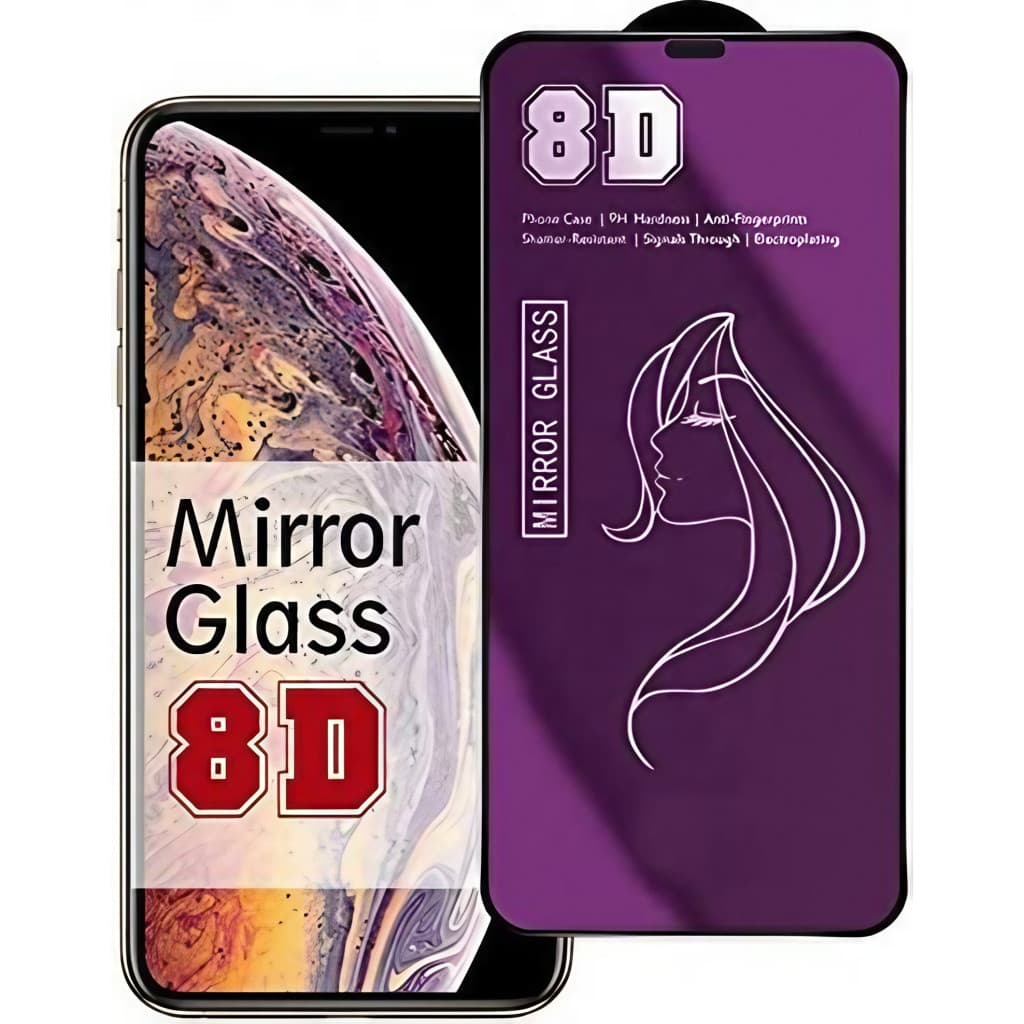Folie de sticla Apple iPhone 15 Pro, Full Glue 8D Mirror Glass, efect oglinda, reflexie violeta, margini negre 1