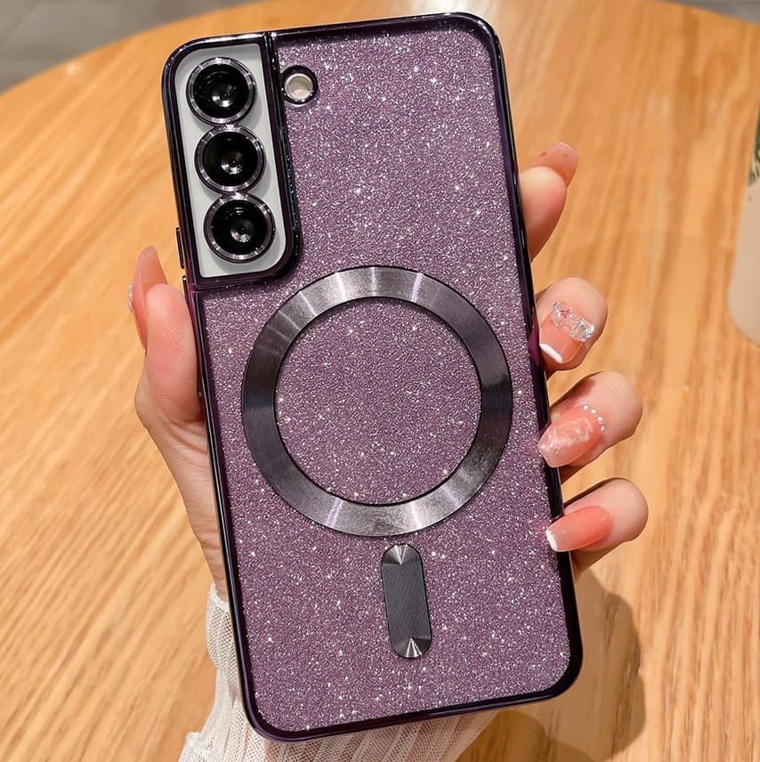 Husa Samsung Galaxy S23 Plus (S23+), Electroplating Magsafe Glitter TPU, protectii lentile camere, mov 1
