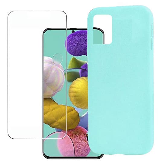 Set folie si husa Samsung Galaxy A52 , sticla transparenta si Matt TPU, turcoaz 1