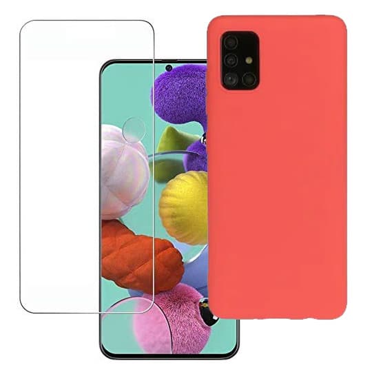 Set folie si husa Samsung Galaxy A51, sticla transparenta si Matt TPU, rosie 1