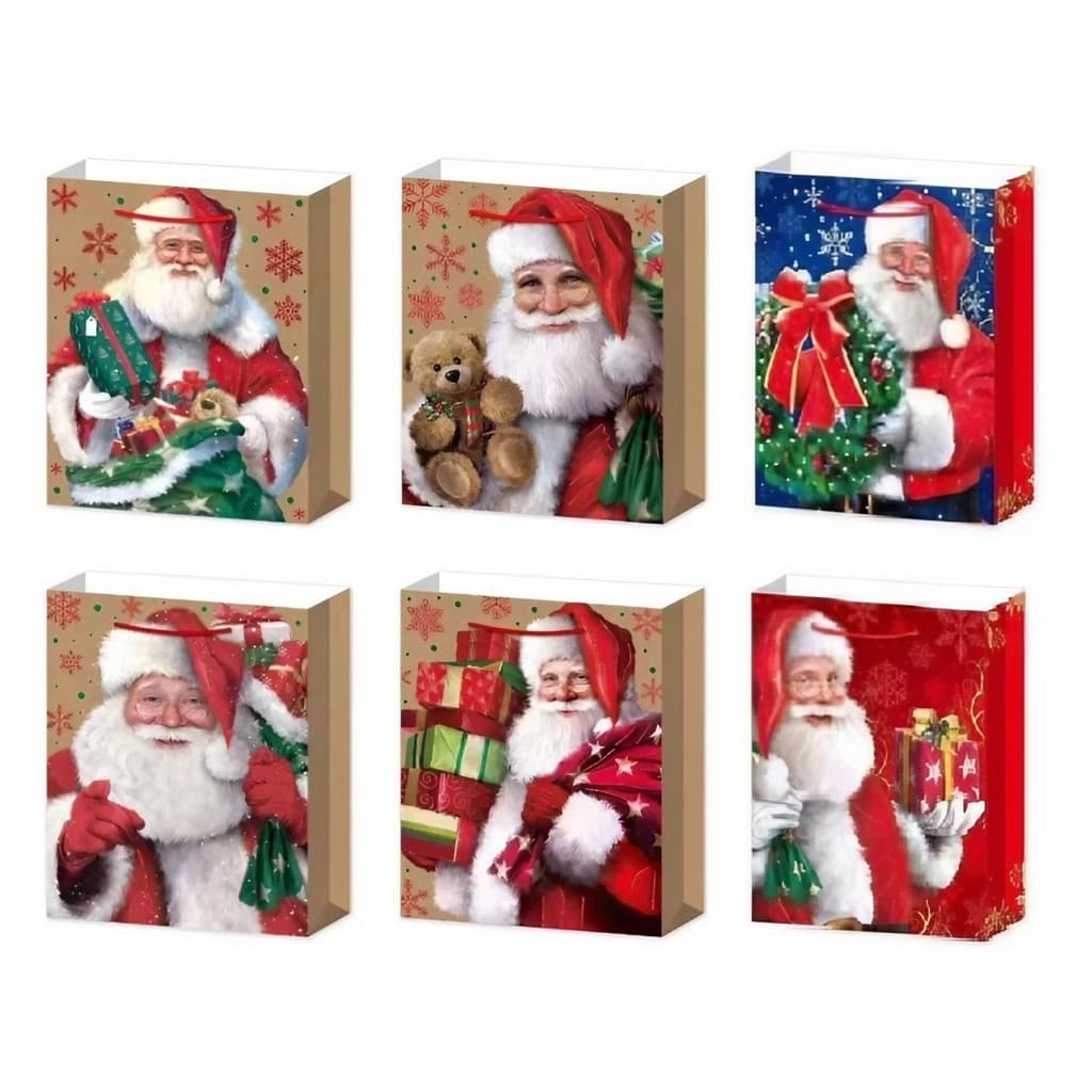 Set 6 pungi cadou din hartie, tematica Mos Craciun, 18.5 x 22.5 x 8.5 cm, diverse modele 1