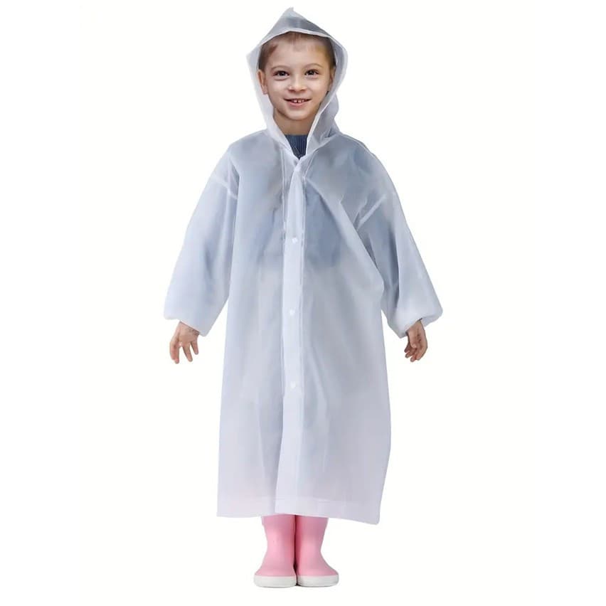 Pelerina de ploaie pentru copii, 100 - 145 cm, din EVA, inchidere cu capse, alba 1