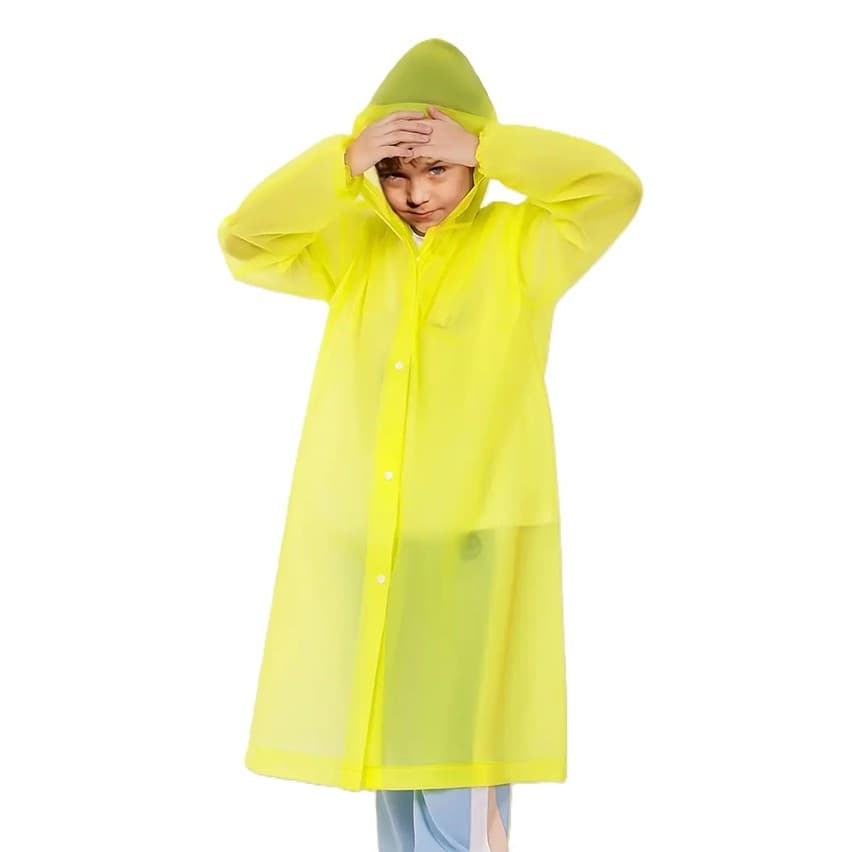 Pelerina de ploaie pentru copii, 100 - 145 cm, din EVA, inchidere cu capse, galbena 1