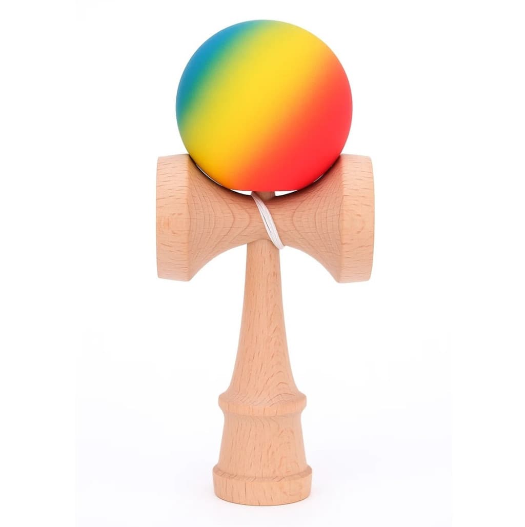 Jucarie lemn Kendama X, originala, profesionala, Rubber Grip, rosu/galben/albastru 1