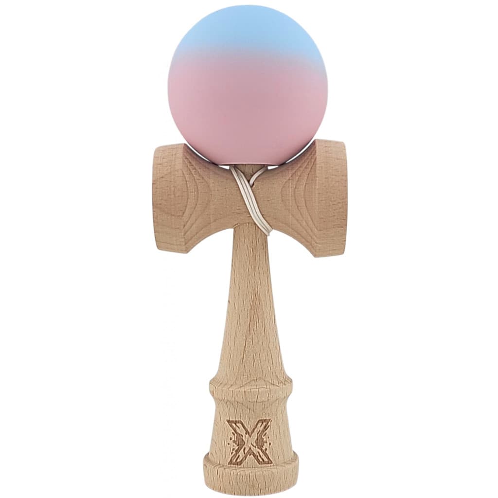 Jucarie lemn Kendama X, originala, profesionala, Rubber Grip, albastru/roz 1