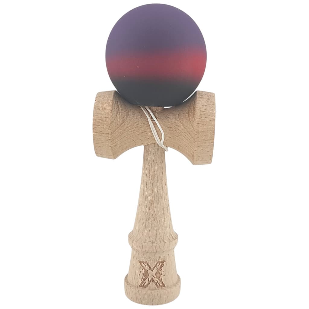 Jucarie lemn Kendama X, originala, profesionala, Rubber Grip, mov/rosu/negru 1