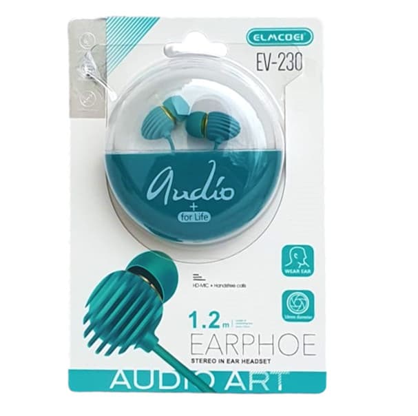 Casti audio cu microfon EV-230, conector jack 3.5 mm, cablu 1.2 m, cutie depozitare, turcoaz 1