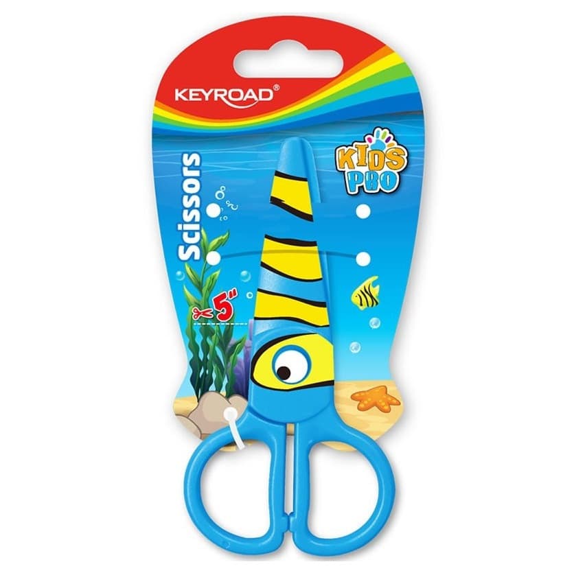 Foarfeca Keyroad Kids Pro KR971402, 13 cm, plastic, prescolari, peste albastru, blister 1
