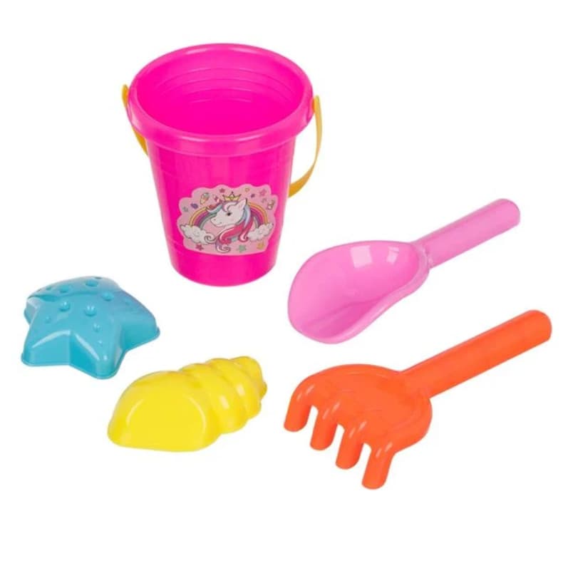 Găleată de plajă fuchsia cu unicorn, 10 x 11 cm și 4 accesorii 1