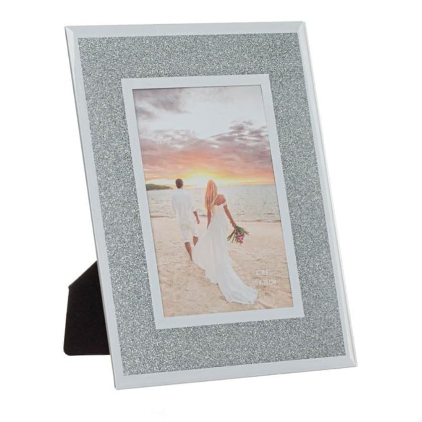Rama foto decoratia din sticla, oglinda argintie cu glitter, 10 x 15 cm 1