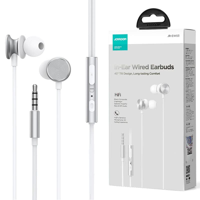 Casti audio cu microfon Joyroom JR-EW03, conector jack 3.5 mm, cablu 1.2 m, argintii 1
