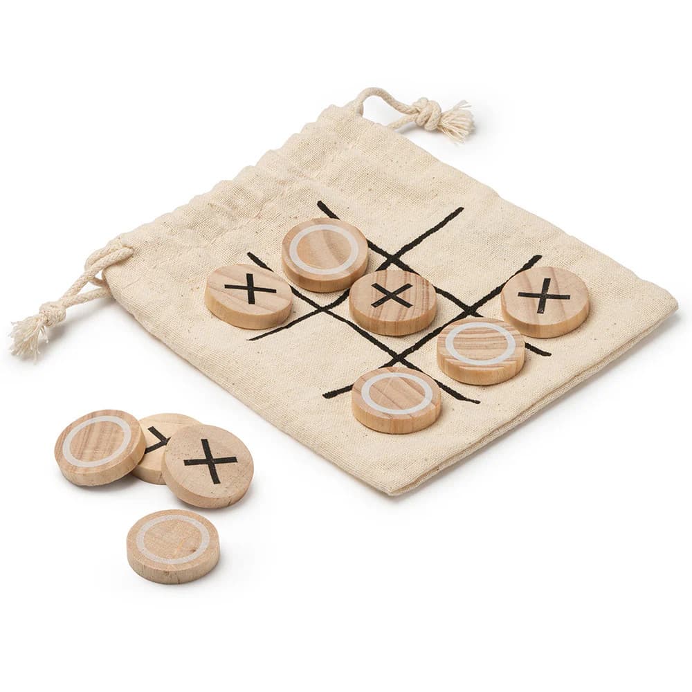 Set joc X si 0, 10 piese din lemn, in saculet de bumbac 1