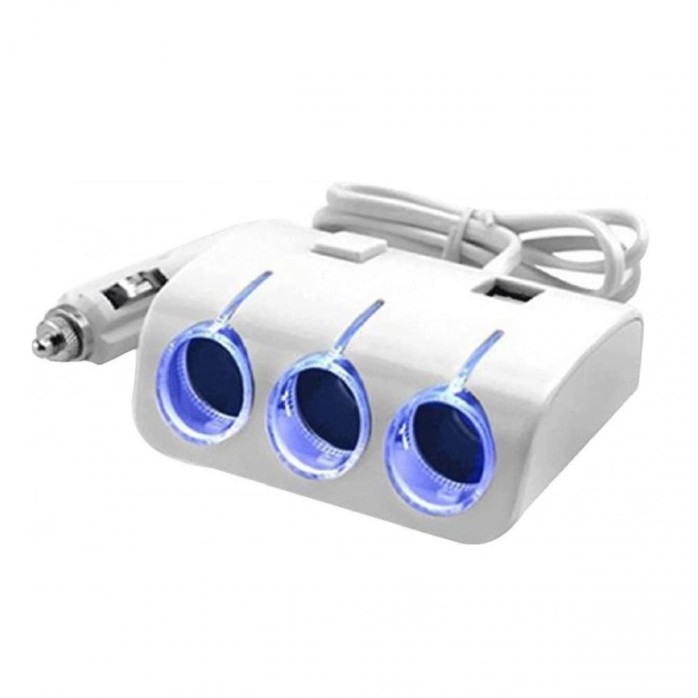 Adaptor bricheta auto JXL-014, 3 sloturi bricheta + 2 porturi USB 12/24V, alb 1
