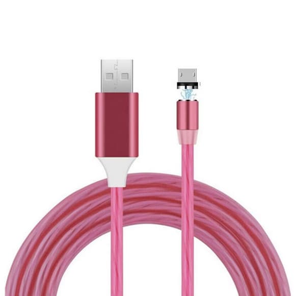 Cablu de incarcare JXL-219, 2 capete magnetice (Type-C, MicroUSB), flux luminos, roz 1