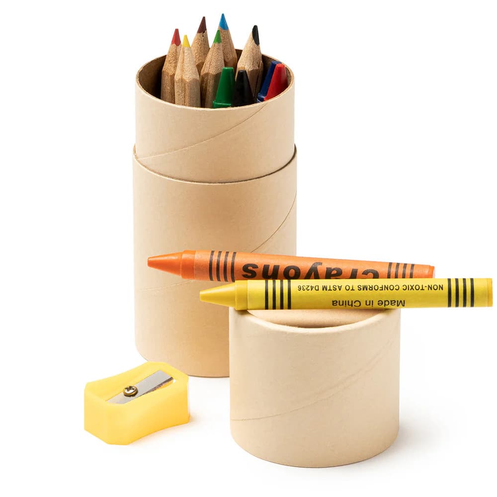 Set de colorat in tub, 6 creioane normale, 6 creioane cerate, 1 ascutitoare 1