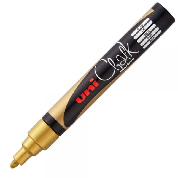 Marker cu creta UNI Chalk PWE-5M, varf rotund, 1.8-2.5mm, auriu 1