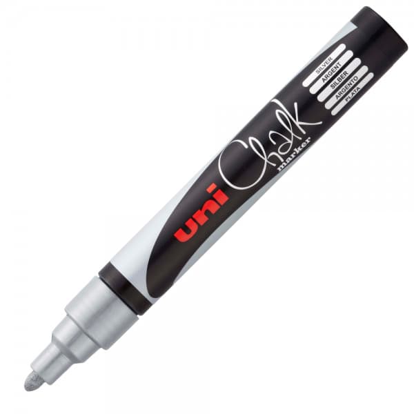 Marker cu creta UNI Chalk PWE-5M, varf rotund, 1.8-2.5mm, argintiu 1