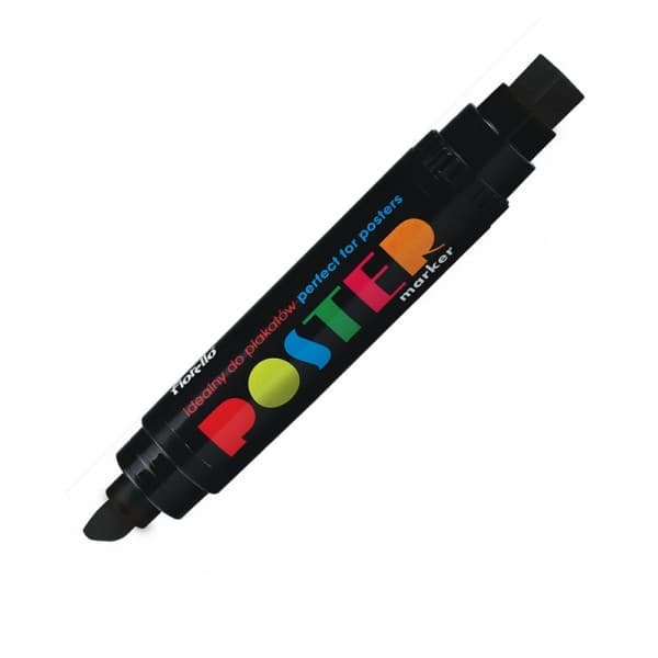 Marker permanent Fiorello Poster GR-1712, varf tesit / varf patrat, 10.0mm / 17.0mm, 2 capete, negru 1