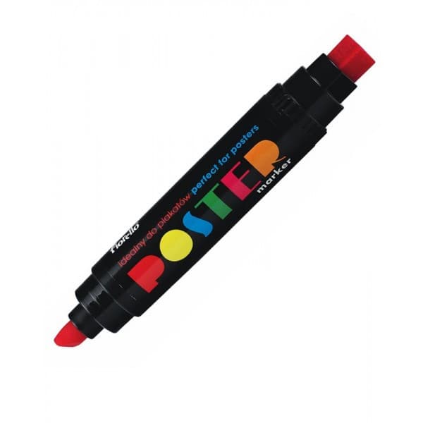 Marker permanent Fiorello Poster GR-1712, varf tesit / varf patrat, 10.0mm / 17.0mm, 2 capete, rosu 1
