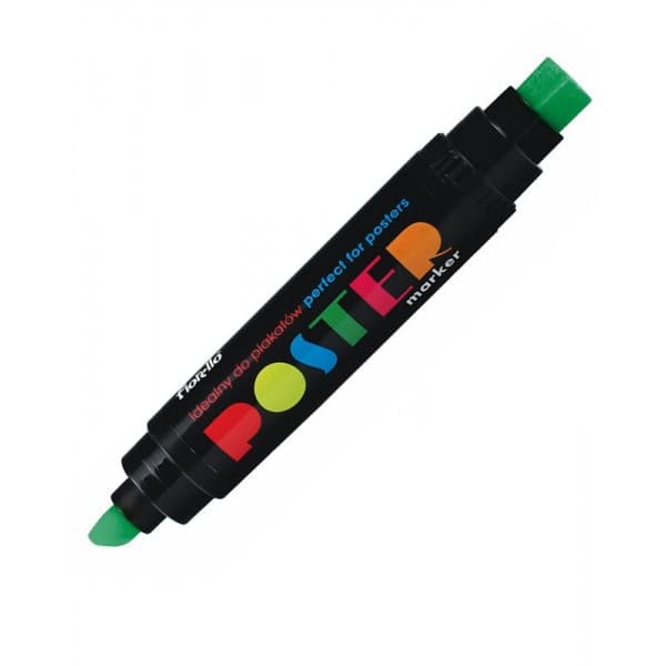 Marker permanent Fiorello Poster GR-1712, varf tesit / varf patrat, 10.0mm / 17.0mm, 2 capete, verde 1